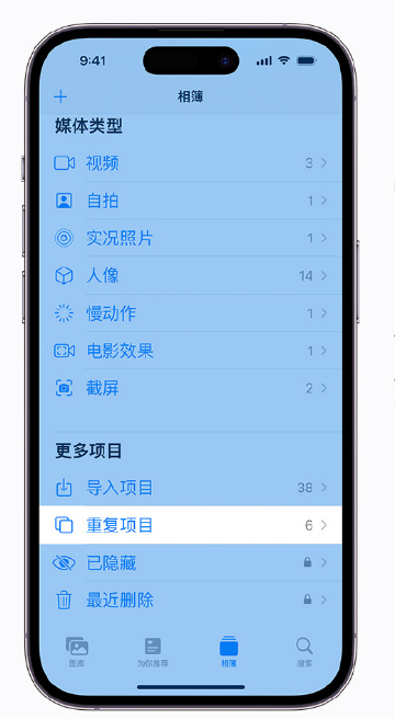 惠东苹果手机维修分享升级 iOS 16 后无法查看到“重复项目”相簿怎么办 