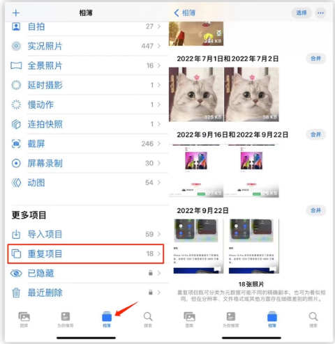 惠东苹果手机维修分享iOS 16 中相册重复项目功能使用方法 