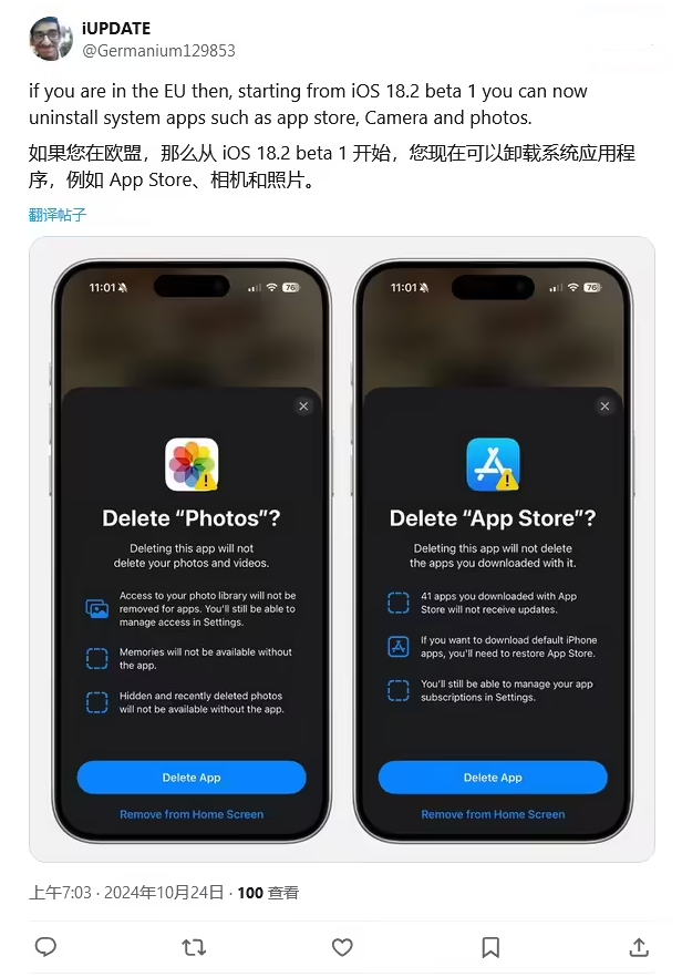 惠东苹果手机维修分享iOS 18.2 支持删除 App Store 应用商店 